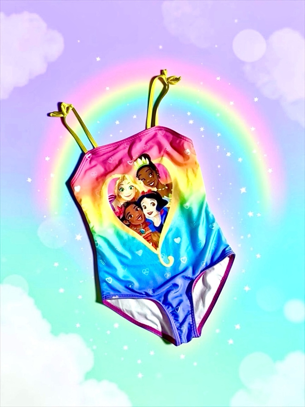 Disney Princess Girls Swimsuit Rainbow Ombré One‑Piece 5/6 EUC